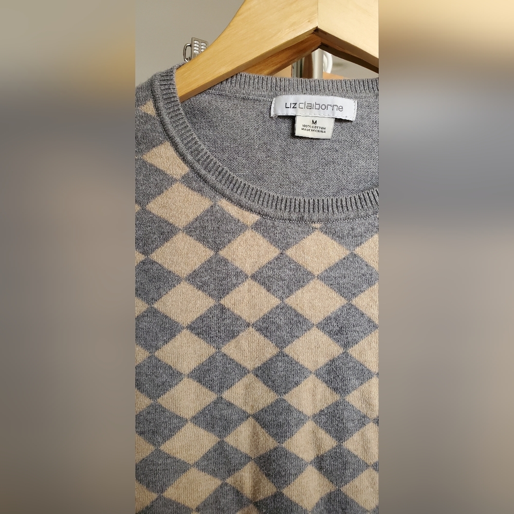 Liz Claiborne Crew Neck Pullover Sweater Grey Tan (M)